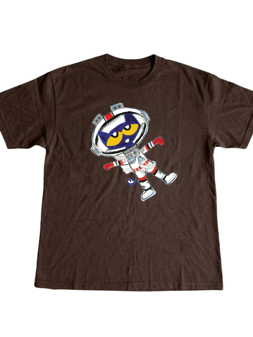 Gildan Brown Graphic Tee with Astronaut Cat Print